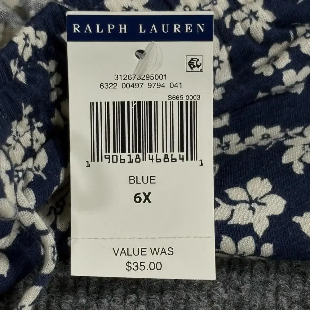 Polo Ralph Lauren Joggers Girls 6X Blue Floral Elastic French Terry